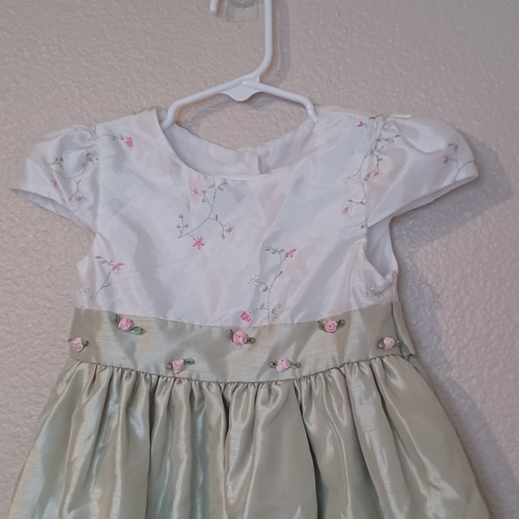 Perfectly Dressed White Green Floral Cap Sleeve Toddler Dress Size 4T - Picture 3 of 12